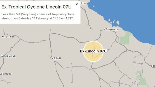 Cyclone Lincoln's forecast for 11.00am Saturday, 17 February. Image: Bureau of Meteorology.