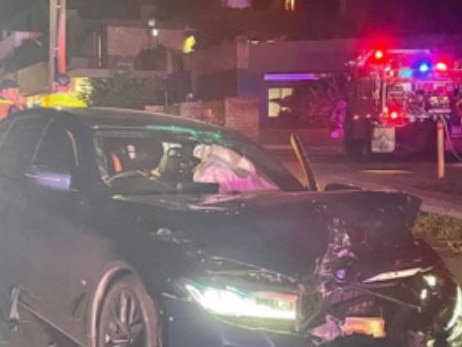 The BMW  M5 of the 37-year-old man who smashed into parked cars with his children in the car. Picture: 2GB