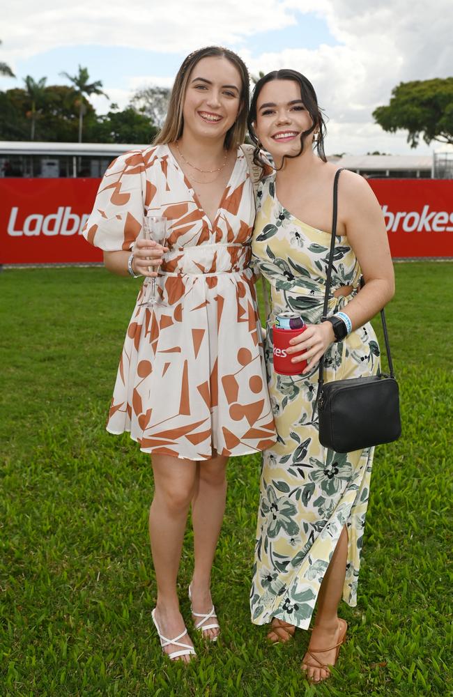 Jade Davey and Amelia Flor at 2023 Ladbrokes Mackay Cup Mackay Turf Club Saturday 22 July 2023 Picture: Michaela Harlow
