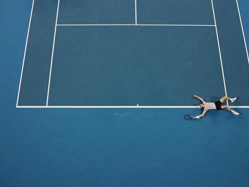 Italy’s Jannik Sinner celebrated after winning the championship point against Daniil Medvedev in the Men’s Singles Final at the 2024 Australian Open on 28 January 2024. Sinner’s victory marked a major milestone in his career, claiming his first Grand Slam title in an intense match that saw him overcome the talented Russian. The crowd at Melbourne Park erupted as the young Italian secured his historic win, further cementing his place as one of tennis’ rising stars. Picture: Getty