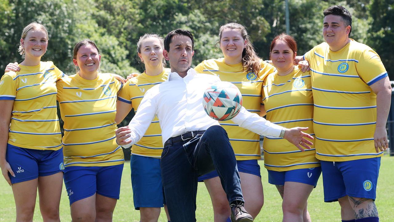 Opposition Leader David Crisafulli at Pine Rivers Football Club on Sunday. Picture: Liam Kidston.