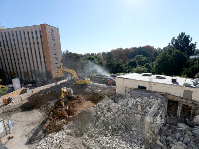 Demolition of the east side of the old Royal Adelaide Hospital. Picture: AAP / Kelly Barnes