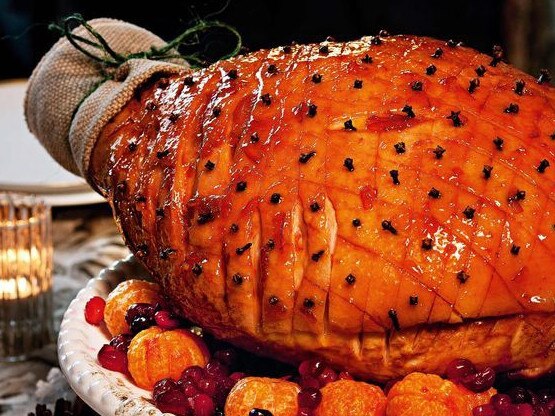 Maple-glazed ham.