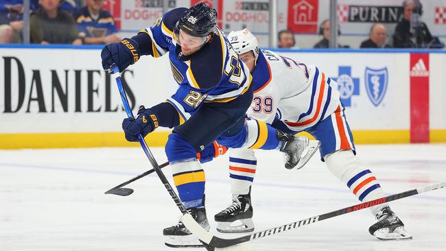 Nathan Walker in action for St. Louis Blues against Edmonton Oilers.