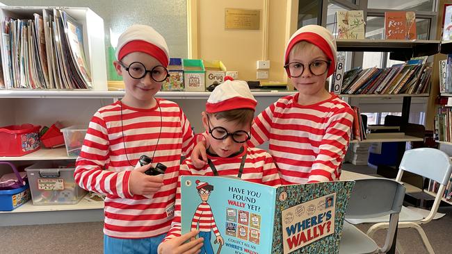 Sebastian Clark, Oliver Buckfield and Beau Jardine, all dressed for Book Week at Strathfieldsaye Primary School. Picture: Julieanne Strachan