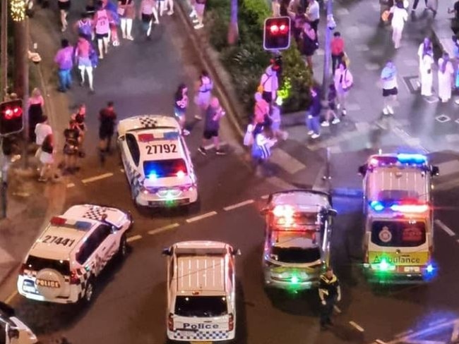 Emergency crews at the scene at Surfers Paradise. Picture: Facebook/Rhys Bko