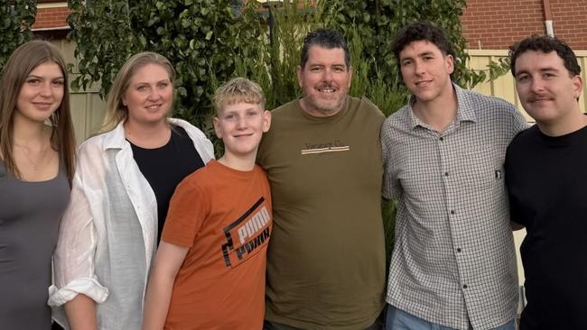 A Bendigo family has been left “heartbroken” after beloved dad Darren Hinton was diagnosed with terminal brain cancer. (Left to right) Claudia, April, Elijah, Darren, Patrick and Pryce Hinton. Picture: Supplied.