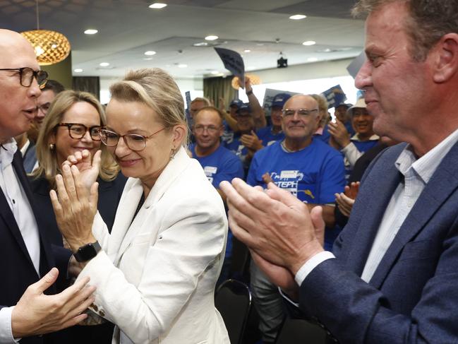 NCA 2025 FEDERAL ELECTION LIBERAL BUS. 27/04/2025Pictured is Opposition Leader Peter Dutton as he says goodbye to Shadow Opposition Leader Sussan Ley following a Liberal Party rally at Melton Entertainment Park at Melton in the electorate of Hawke outside Melbourne in Victoria.Picture: Richard Dobson / NewsWire