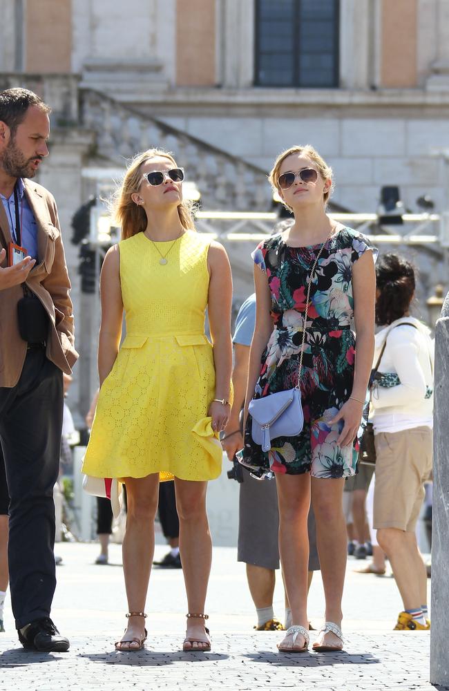 Reese Witherspoon visited Campidoglio Hill and admired the equestrian statue of Emperor Marco Aurelio on the square in Rome, Italy with her daughter and mother on June 18, 2015. After they visited the famous keyhole where you can admire a beautiful view of St. Peter. Pictured: Reese Witherspoon and Ava Phillippe Ref: SPL1056518 180615 Picture by: AVSplash News Splash News and Pictures Los Angeles: 310-821-2666 New York: 212-619-2666 London: 870-934-2666 photodesk@splashnews.com