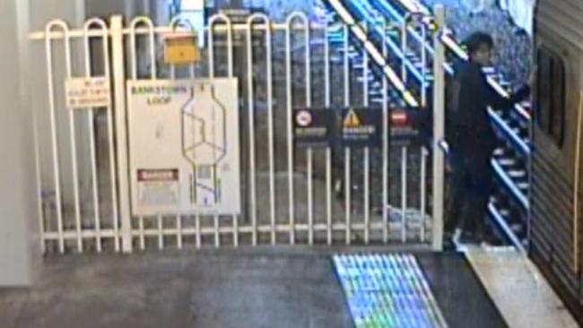 CCTV vision shows a man getting on the back of the train at Bankstown on June 23. Picture: Transport for NSW