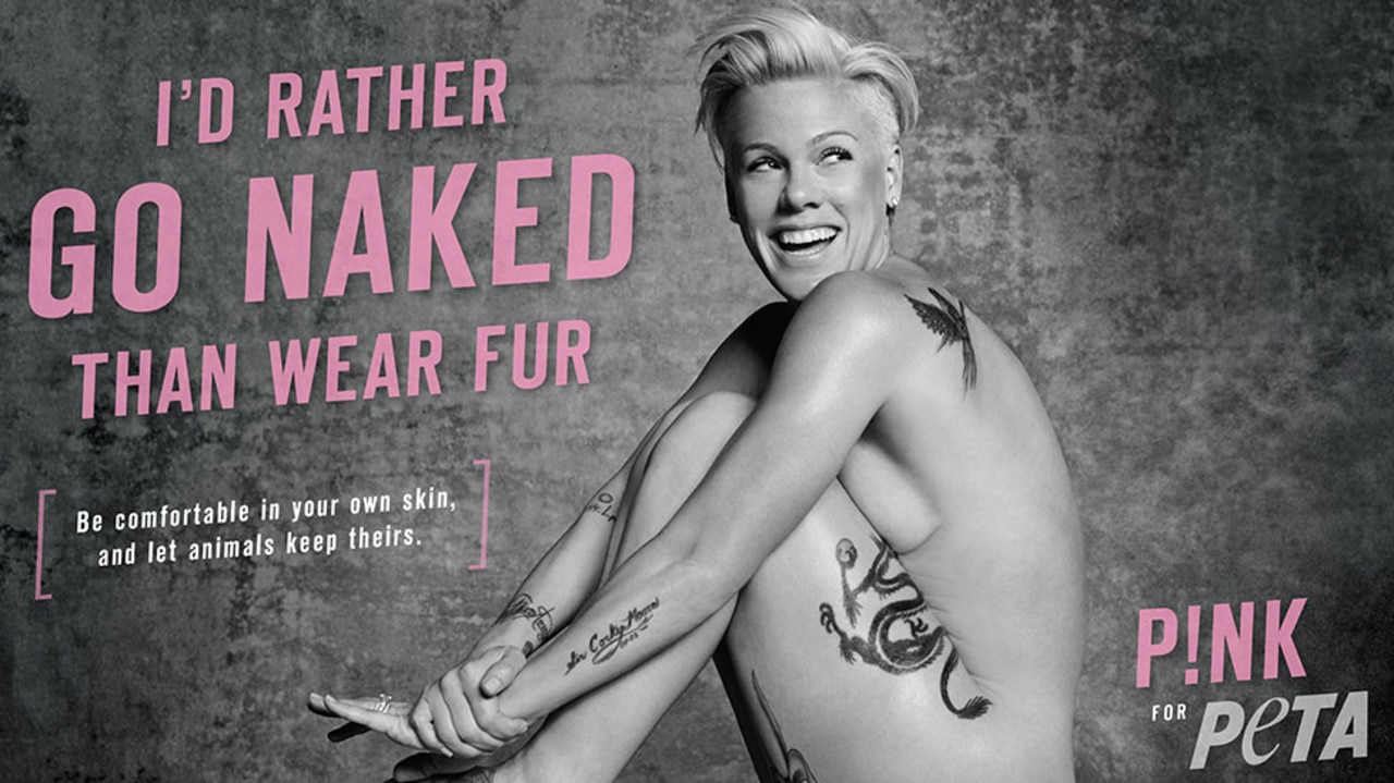 Pink, AKA Alecia Moore, is pictured as she appears in an advertising campaign for PETA.