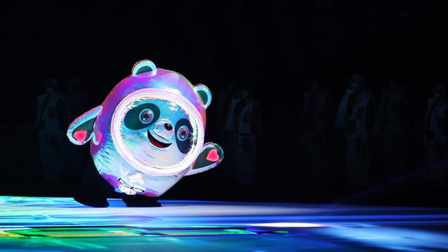 Beijing 2022 Winter Olympic mascot Bing Dwen Dwen waves during the Opening Ceremony. Picture: Lintao Zhang/Getty Images