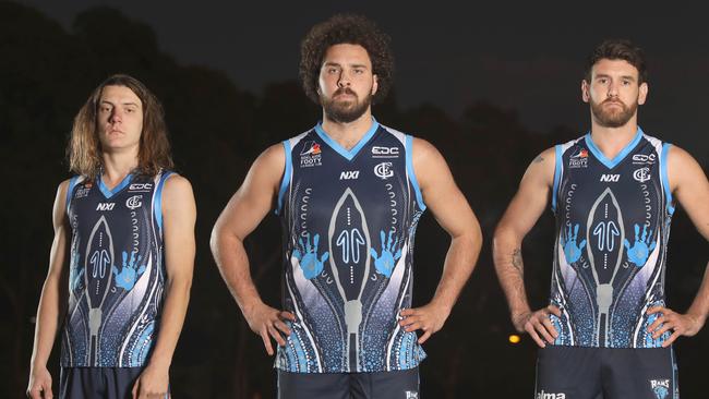 Glenunga captain Abe Davis (middle) was a standout against Brighton. Picture: Dean Martin