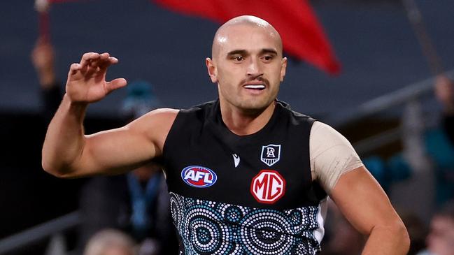 Sam Powell-Pepper celebrates a goal. Picture: James Elsby/AFL Photos via Getty Images