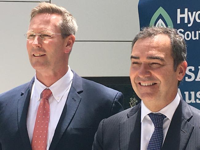 Energy and Mining Minister Minister Dan van Holst Pellekaan and Premier Steven Marshall. Picture: Chris Russell