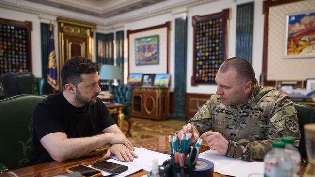 Ukrainian President Volodymyr Zelensky meeting with the head of Ukraine’s Security Service Vasyl Malyuk in Kyiv. Picture: Supplied