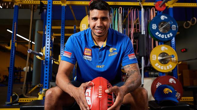 PERTH, AUSTRALIA - OCTOBER 09: Tim Kelly of the Eagles poses for a photo session for his new club after the West Coast Media Opportunity at Mineral Resources Park on October 09, 2019 in Perth, Australia. (Photo by Daniel Carson/AFL Photos via Getty Images)