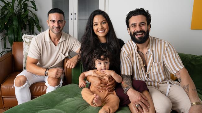 Gogglebox family Sarah Marie and Matty (right) with their son Malik, and left, their friend Jad.