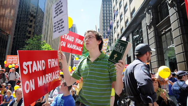 Anti-gay marriage protesters at a Christian Democrats rally in Sydney. (Pic: Supplied)