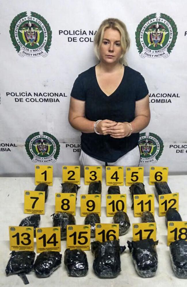 Australian Cassie Sainsbury after being arrested on her way back to Adelaide with 5.8 kilograms of cocaine in her suitcase, at the El Dorado International Airport in Bogota.