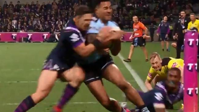 Billy Slater was penalised for a shoulder charge on Sosaia Feki.