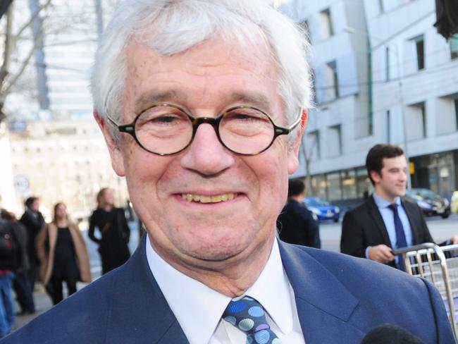 QC Julian Burnside and Frank Grima leaving the Melbourne Magistrate's Court after faceing of with Wyndham City Council who charged Grima with carrying out works without a permit. He fixed pot holes and installed a gate to stop hoons dumping cars in Port Phillip Bay. He's now facing bankruptcy, unless Julian Burnside QC, who has taken on his case pro bono, can pull off a win. ID Confirmed by Wayne Flower. Picture: Eugene Hyland