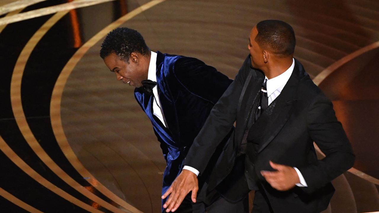 Will Smith slaps US actor Chris Rock onstage during the Oscars on Sunday. Picture: Robyn Beck/AFP