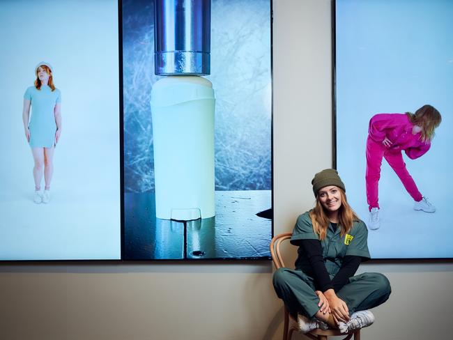 Smac McCreanor with her work Hydraulic Press Girl at the NGV. Picture: Eugene Hyland