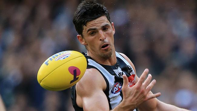 2019 AFL First Preliminary Final at the MCG. Collingwood Magpies v Greater Western Sydney Giants at the MCG. Scott Pendlebury of the Magpies  in action. Picture: Mark Stewart