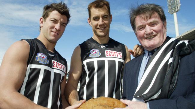 Warren Tredrea (centre) with Geof Motley (right) and former Port Adelaide teammate Josh Carr.