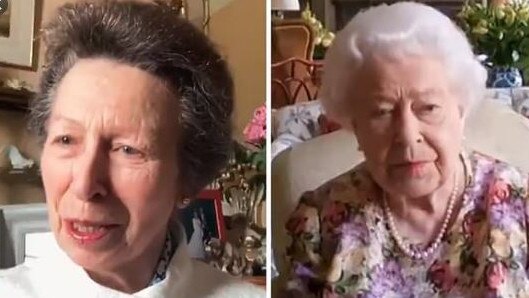 Princess Anne teaches the Queen how to use Zoom. Picture: Twitter