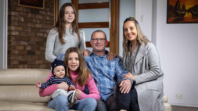 Jessica and Luke Liebich with children Alani, 14, Leela, 12, and four-month-old Jimi. Picture: Emma Brasier