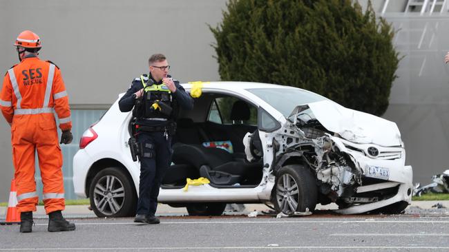 A 64-year-old woman died in hospital after three cars and bus collided outside of the Waurn Ponds shopping centre on Pioneer Road in August this year. Picture: Alan Barber