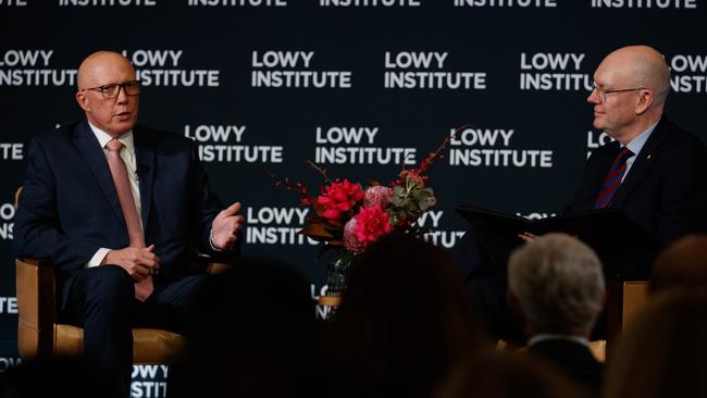 Opposition leader Peter Dutton discussed his foreign policy vision at The Lowy Institute on Thursday. Picture: NewsWire / Nikki Short