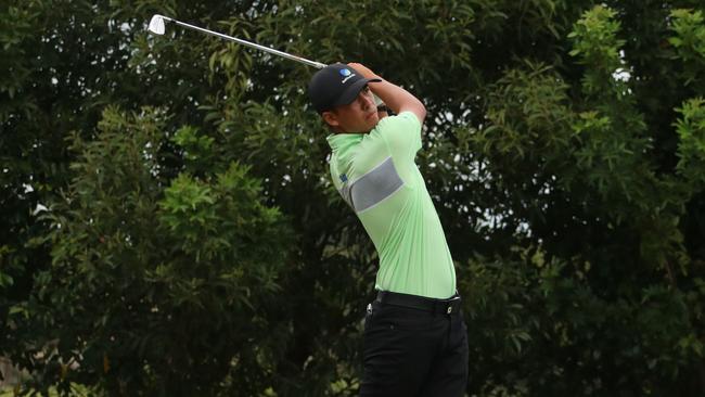 South Australian amateur Jack Thompson...leading the Queensland Open at Pelican Waters at Caloundra. Photo: Justin Falconer, Golf Australia