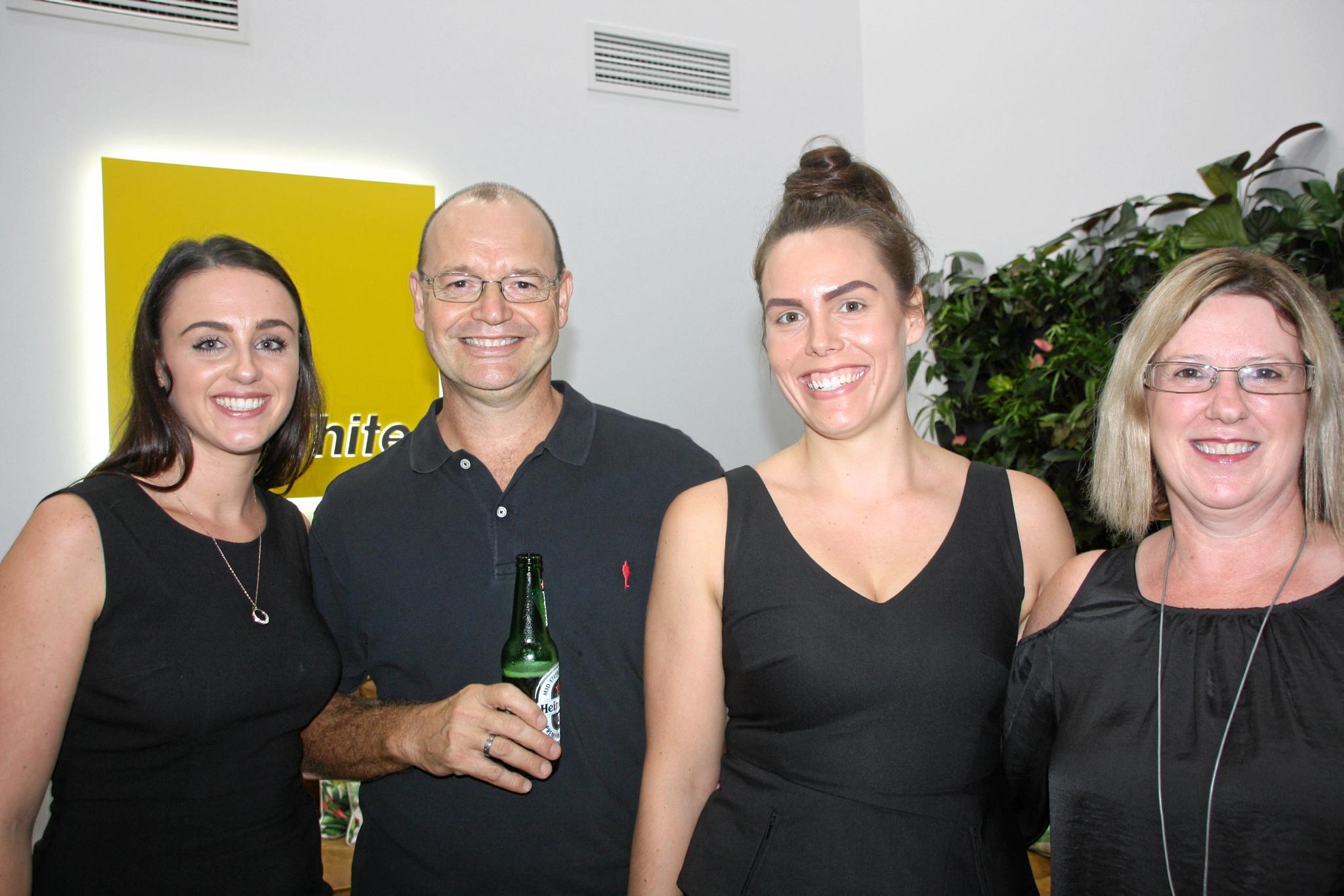 Bianca Nash, Jeff Paterson, Chloe Thompson and KJ Paterson at the celebration of the new Ray White office in Burnett St, Buderim.Photo Erle Levey / Sunshine Coast Daily. Picture: Erle Levey