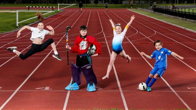 Saskia, 11, Patrick, 11, Amelie, 8, and Nicholas, 8, are missing their sports. Picture: Tim Carrafa