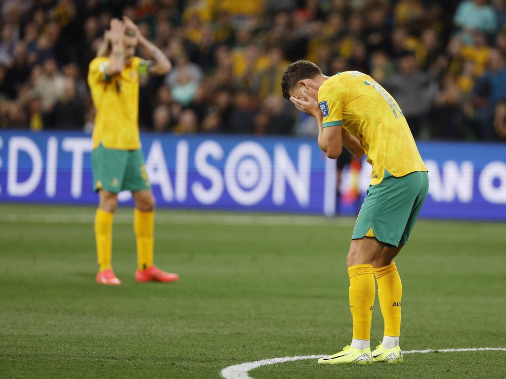 Ajdin Hrustic reacts after missing a shot at goal. Picture: Michael Klein