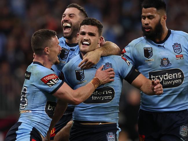 Nathan Cleary in action for the Blues in last year’s Origin series. Picture: Getty