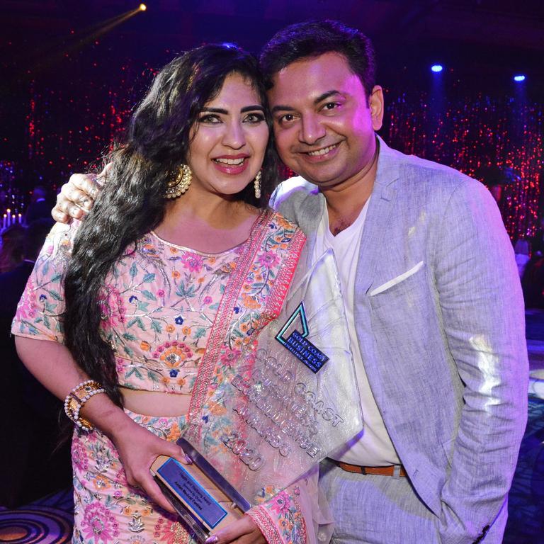 Dr Tanya Unni and Dr Ameer Hamza at Gold Coast Business Excellence Awards Hall of Fame induction at The Star Gold Coast. Picture: Regina King.