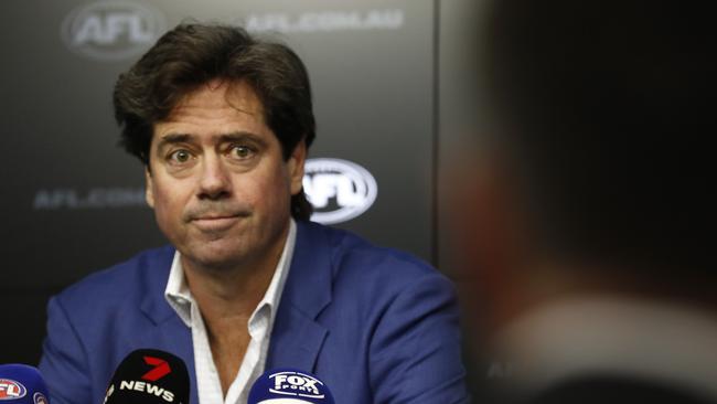 AFL CEO Gillon McLachlan speaks at a press conference to announce the end of the Hawthorn investigation. Picture: Darrian Traynor/Getty Images