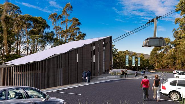 New artists impressions of the proposed cable car on kunanyi/Mt Wellington. Image: MWCC