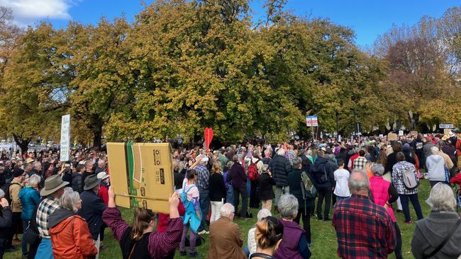 The crowd chanted as they protested against the multimillion dollar stadium. Picture: Twitter