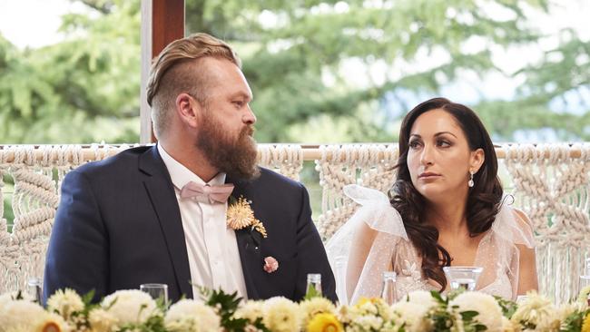 Married At First Sight Geelong groom Luke Eglin with his bride Poppy Jennings. Picture: Channel 9