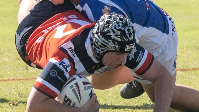 Eli Cookson from Saint Patrick's College playing the 2023 U15's Cowboys Challenge Saint Patrick's College versus Ignatius Park College at Leprechaun Park Mackay Tuesday 30 May 2023  Picture: Michaela Harlow