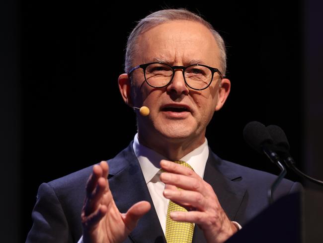 FEDERAL ELECTION 2022. LABOR BUS TOUR17/5/22 Federal Labor leader Anthony Albanese pictured in Perth this morning at the Leadership Matters breakfast. Picture: Sam Ruttyn