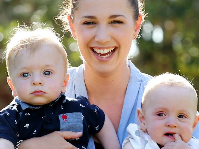 Brooke Greaves, 29 with twins L-R Max and Savanah,11 months. Brooke Greaves had her baby using EMbryoglue... it was a miracle after 27 failed IVF attempts. Woodford. Pic Megan Slade.