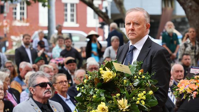 Anthony Albanese attending a service in Ipswich, Queensland, to commemorate Vietnam Veterans Day. Picture: NCA NewsWire / Tertius Pickard