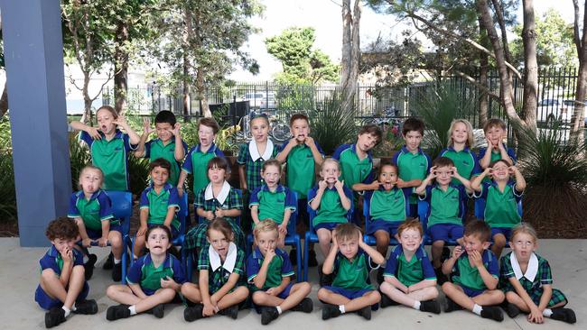 My First Year: Miami State School Prep A. L-R Front row: Vance, Clover, Nora, Harper, Spencer, Rupert, Rylan, Iya. Middle row: Billie, Zazie, Mila, Grace, Banksii, Evie, Noa, Leo. Back row: Evie, Jeriah, Ziggy, Edie, Eli, Otis, Patrick, Reef, Jack. Picture: Glenn Hampson.