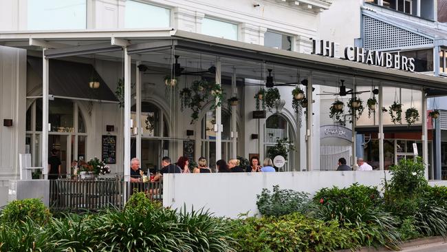 Punters enjoy alfresco dining for breakfast at The Chambers restaurant, at the intersection of Spence and Lake Streets in the thriving Cairns CBD. Picture: Brendan Radke